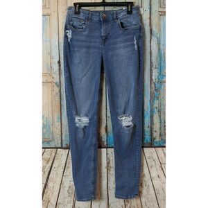 H&M Divided Womens Size 4 Blue Distressed Mid Rise Skinny Denim Jeans